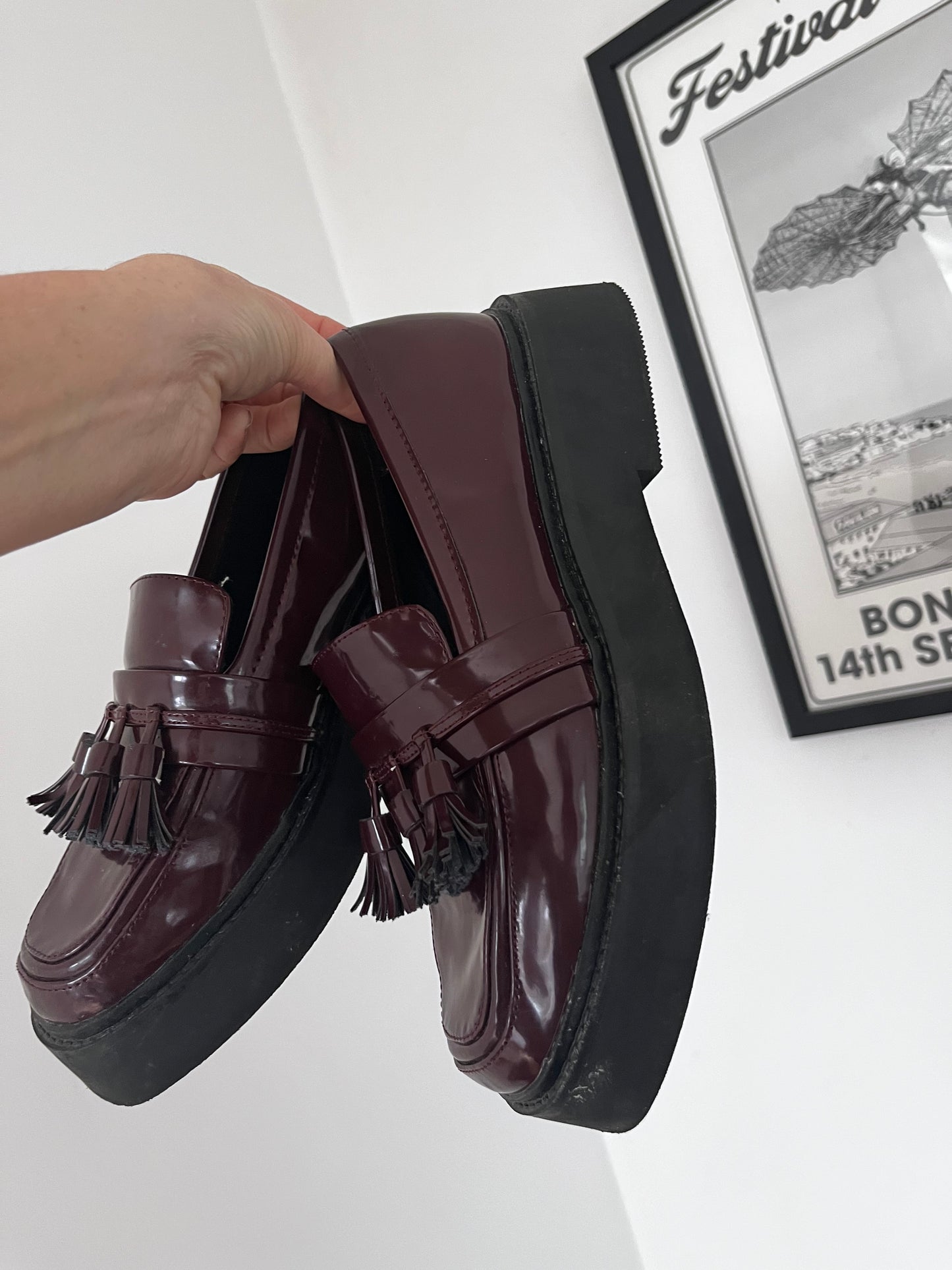 ASOS DESIGN Burgundy Patent Tassel Loafers RRP$100 (38)