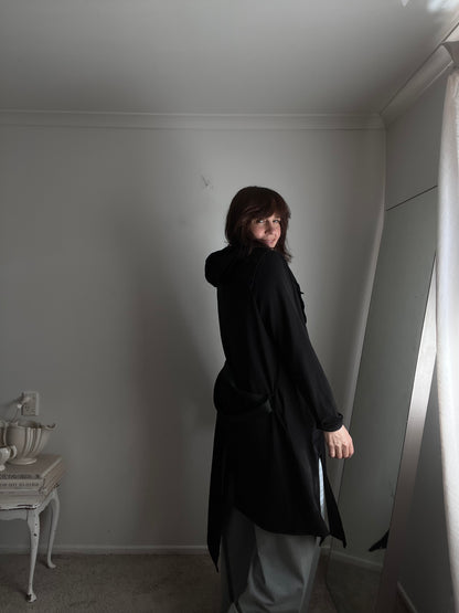 BONE & ARROW Black Long Hooded Jacket RRP approx $399 (10-12)