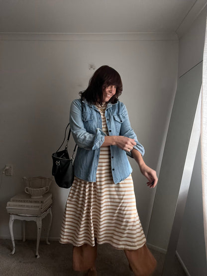 KOWTOW Building Block Stripe Dress RRP$179 (8-10)