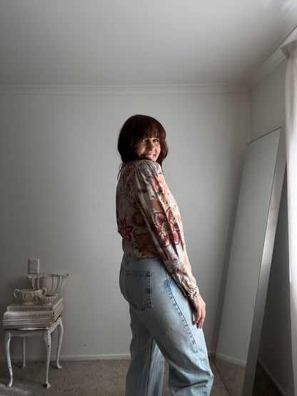 OnceWas Floral Linen Blend Blouse RRP $329 (Size 12)
