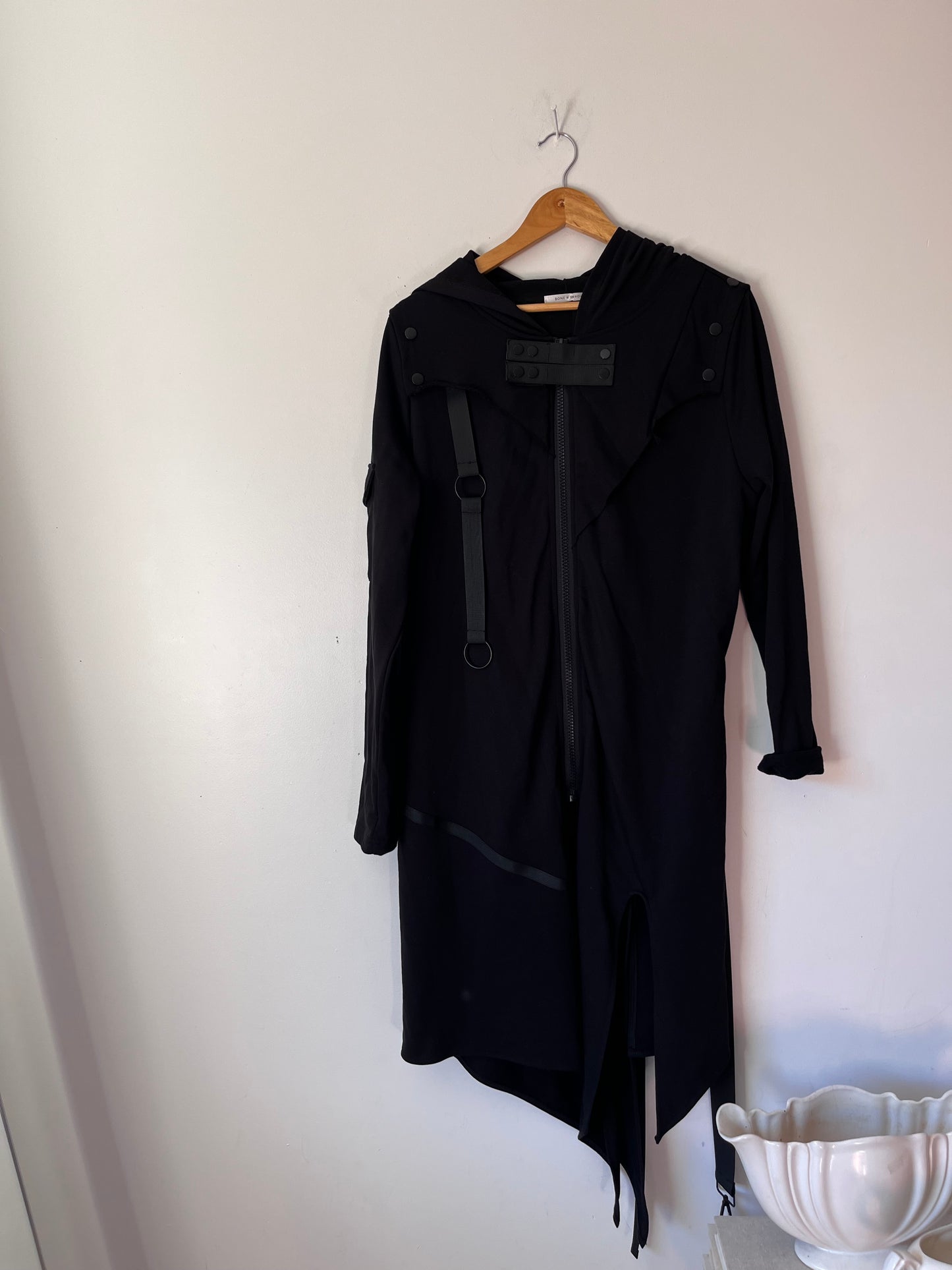 BONE & ARROW Black Long Hooded Jacket RRP approx $399 (10-12)
