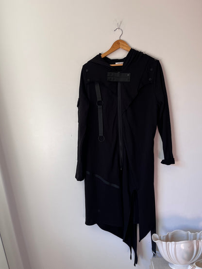 BONE & ARROW Black Long Hooded Jacket RRP approx $399 (10-12)