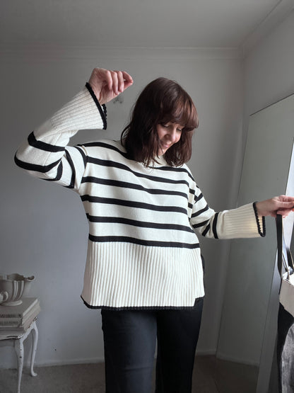 ONLY Cream & Black Stripe Knit (M)