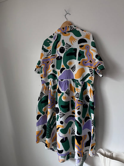 GORMAN Abstract Print Linen Shirt Dress RRP approx. $300 (Size 14)