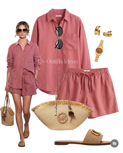 ASSEMBLY LABEL linen shirt & shorts set RRP approx. $215 (Size 10)