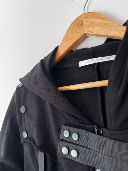 BONE & ARROW Black Long Hooded Jacket RRP approx $399 (10-12)