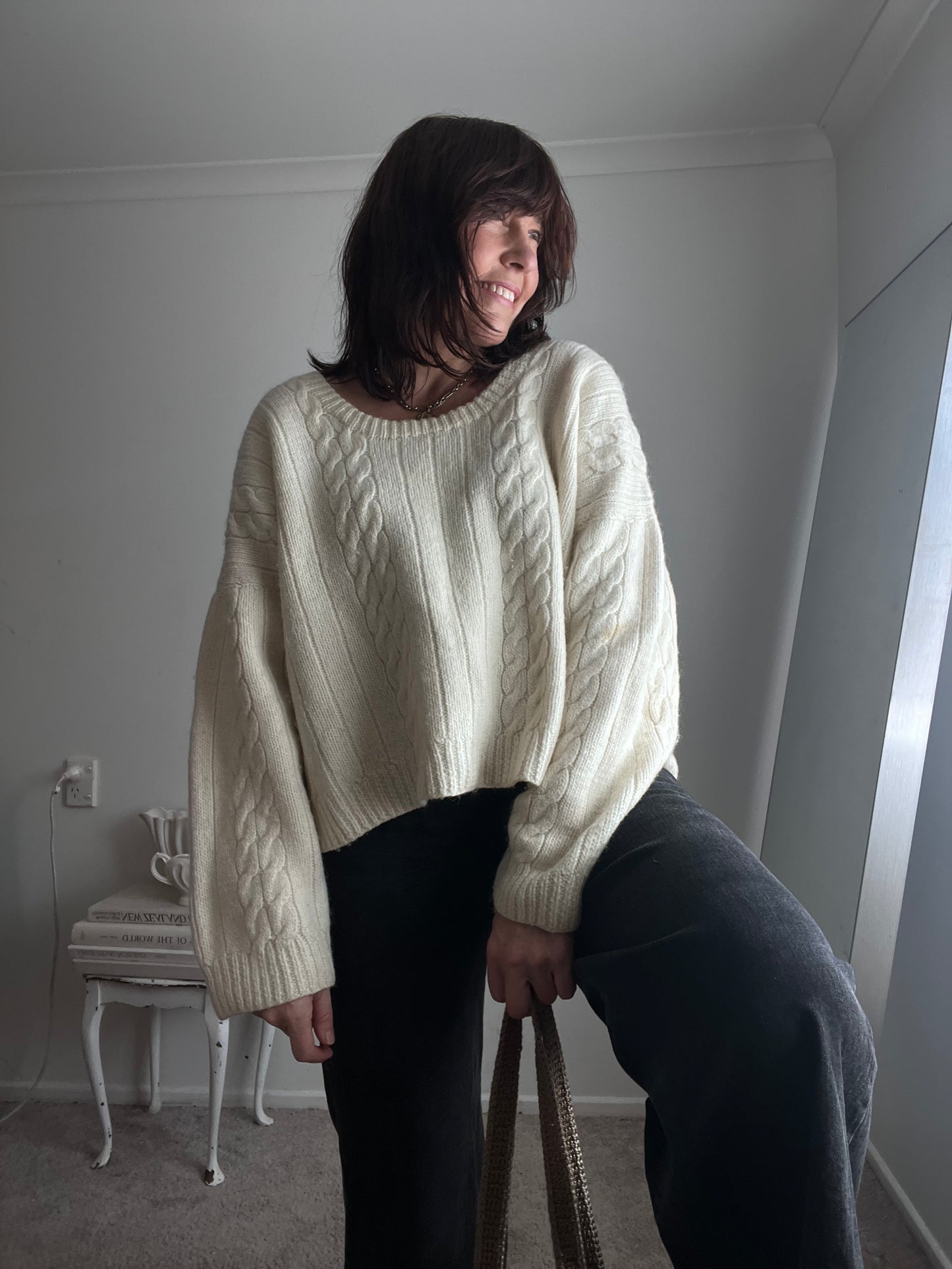 HANDKNIT Cream Wool Cable Knit Jumper (12-18)