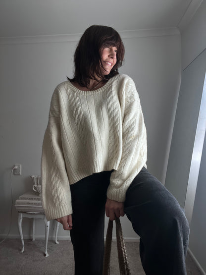 HANDKNIT Cream Wool Cable Knit Jumper (12-18)