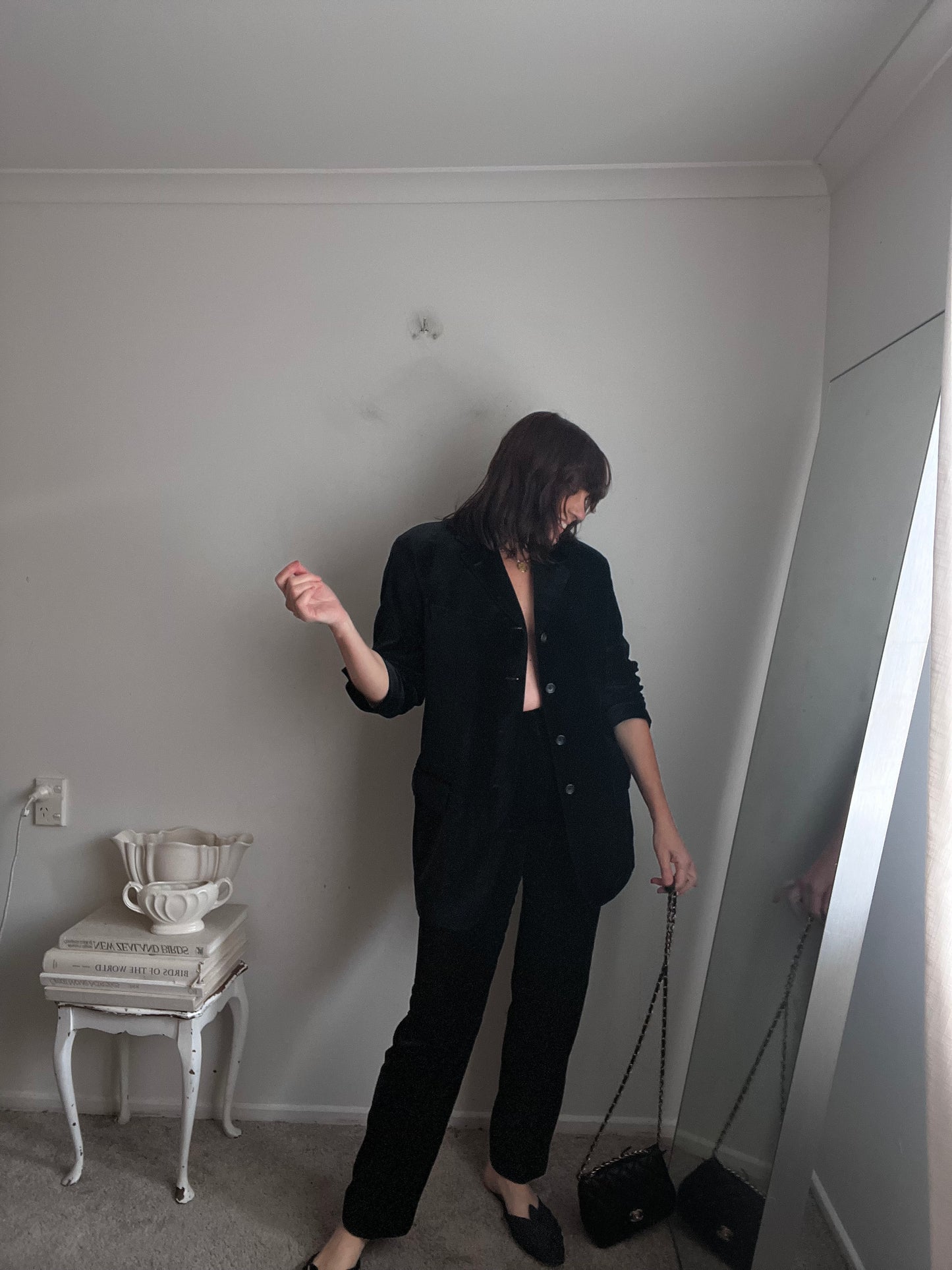 DANIEL FARET PARIS Black Velvet Suit RRP Approx. NZ$1,000 (12-14)