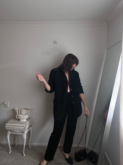 DANIEL FARET PARIS Black Velvet Suit RRP Approx. NZ$1,000 (12-14)