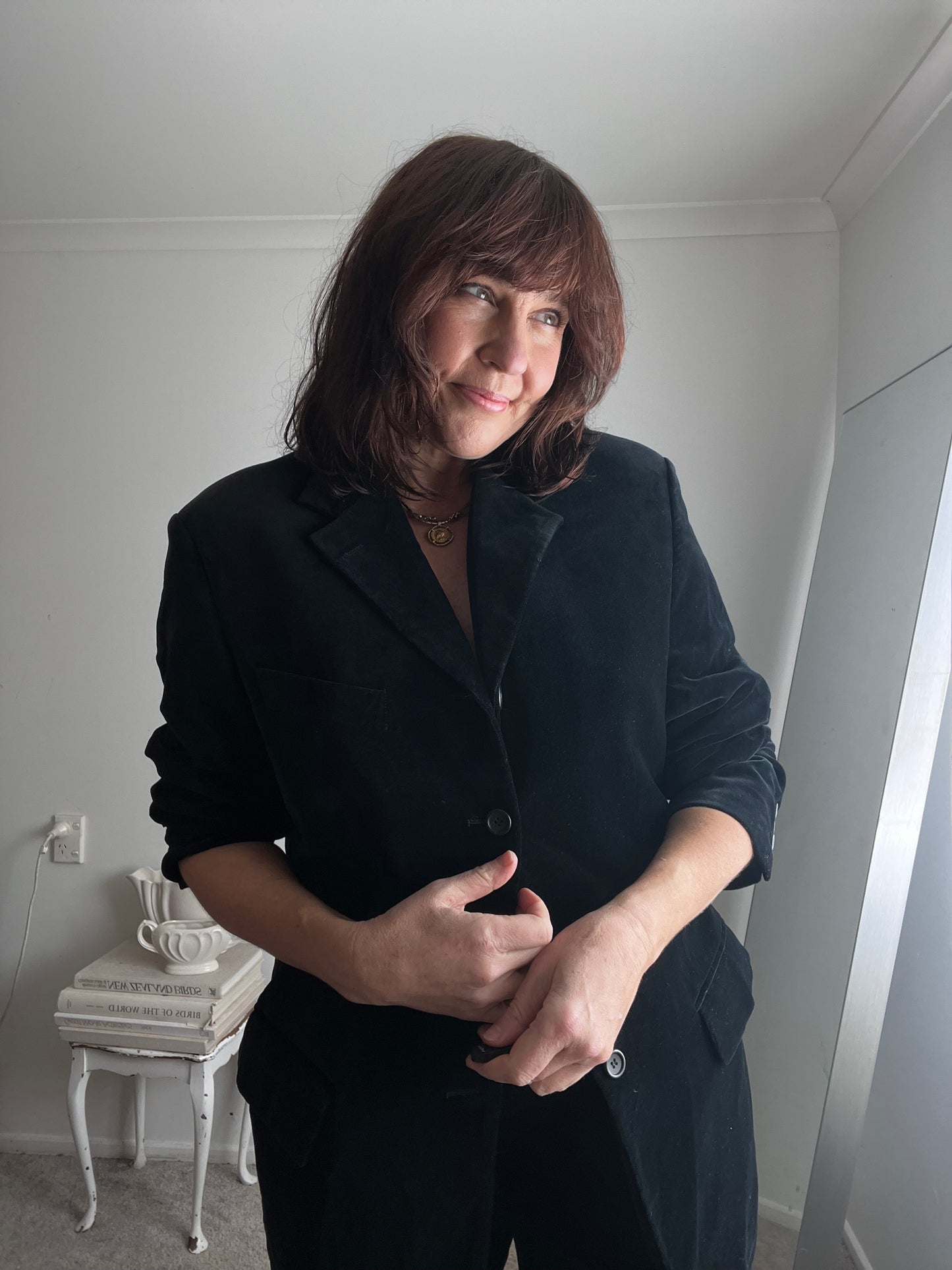 DANIEL FARET PARIS Black Velvet Suit RRP Approx. NZ$1,000 (12-14)