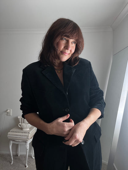 DANIEL FARET PARIS Black Velvet Suit RRP Approx. NZ$1,000 (12-14)