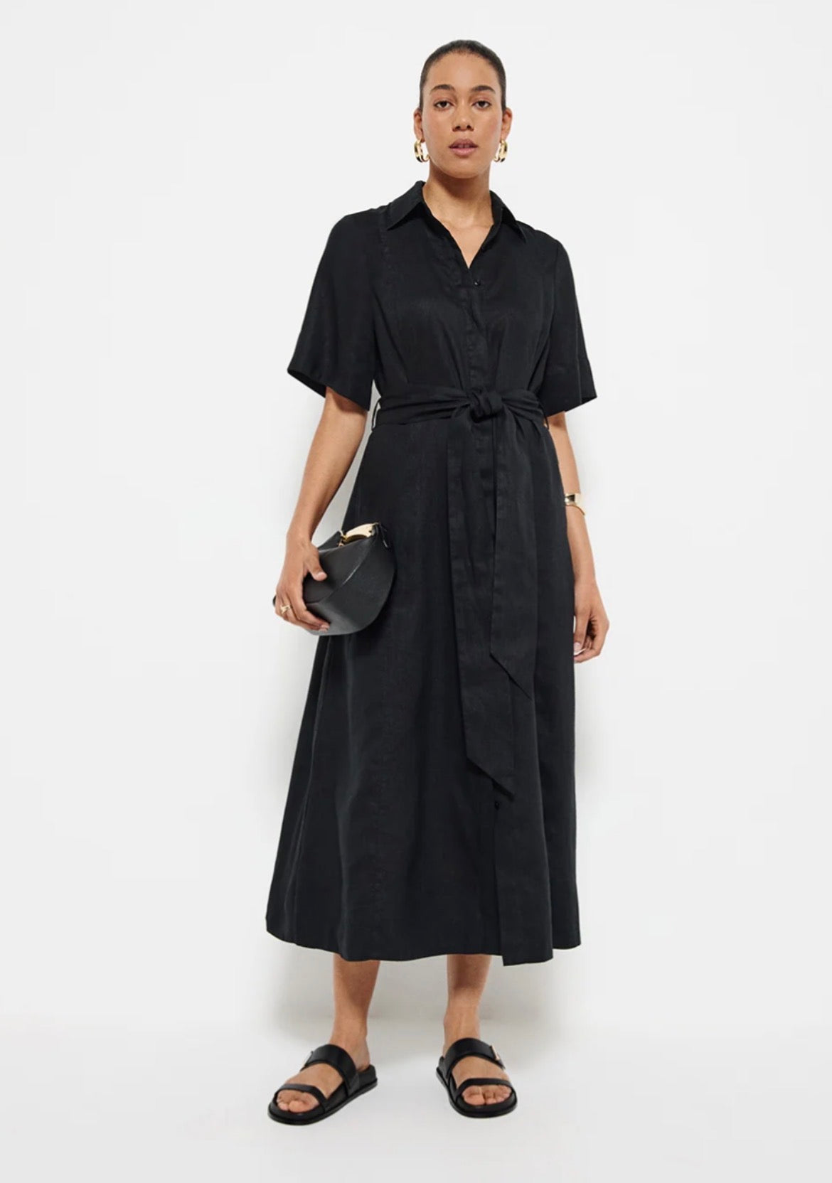 COMMONRY Black Tie-Front Shirt Dress RRP$255 (14)