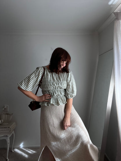 MINERAL Green Gingham Shirred Top RRP approx $80 (12)