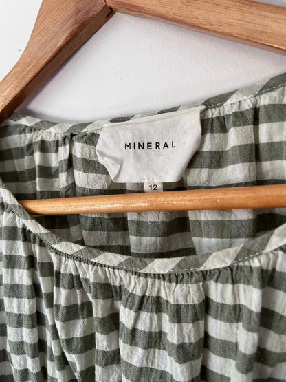 MINERAL Green Gingham Shirred Top RRP approx $80 (12)