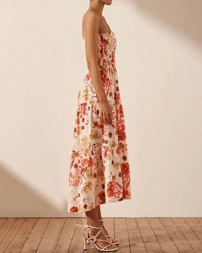 SHONA JOY Kalani Shirred Tiered Midi Dress RRP$349 (Size 8)