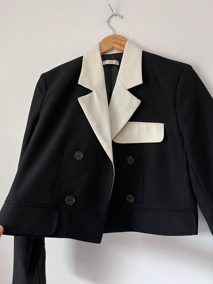 RECTO Contrast-Collar Wool Short Jacket RRP approx. $780 (Size 10)