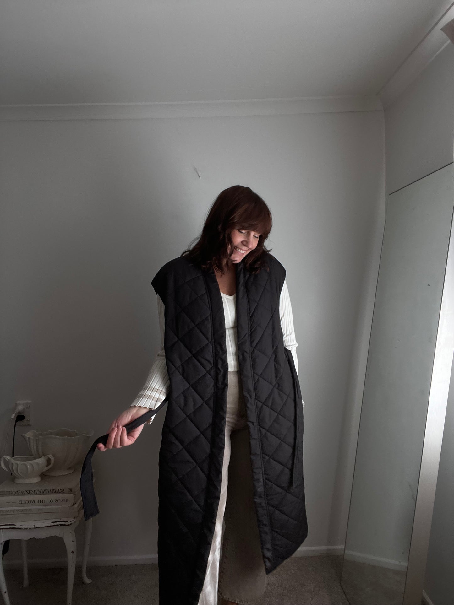 H&M Long Quilted Belted Vest RRP $100 (12-16)