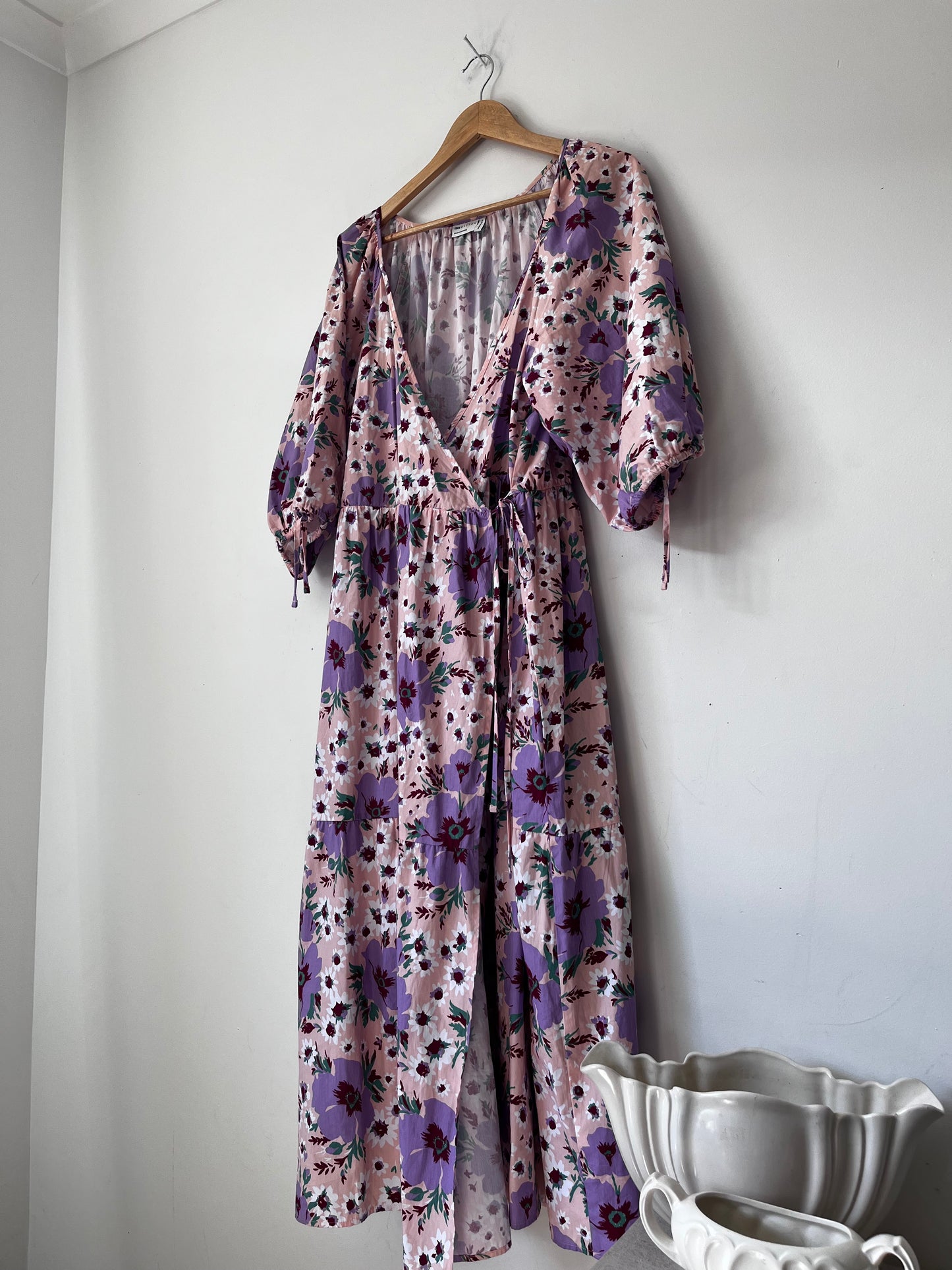 ASOS DESIGN Pink & Purple Floral Wrap Dress RRP$140 (14 imo)