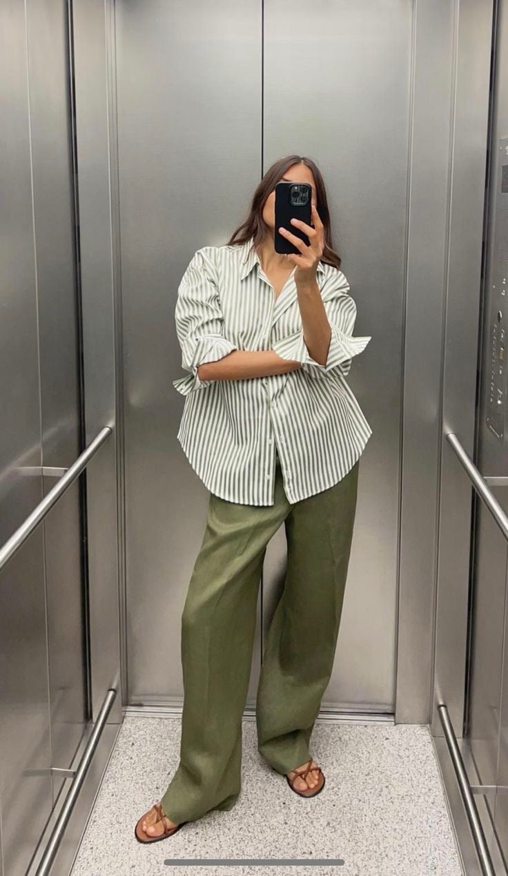 MAX organic cotton striped shirt RRP approx. $129.99 (Size 16-18)