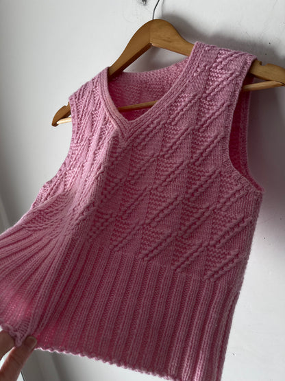 Handknitted Pink Cable Knit Vest (8-10)