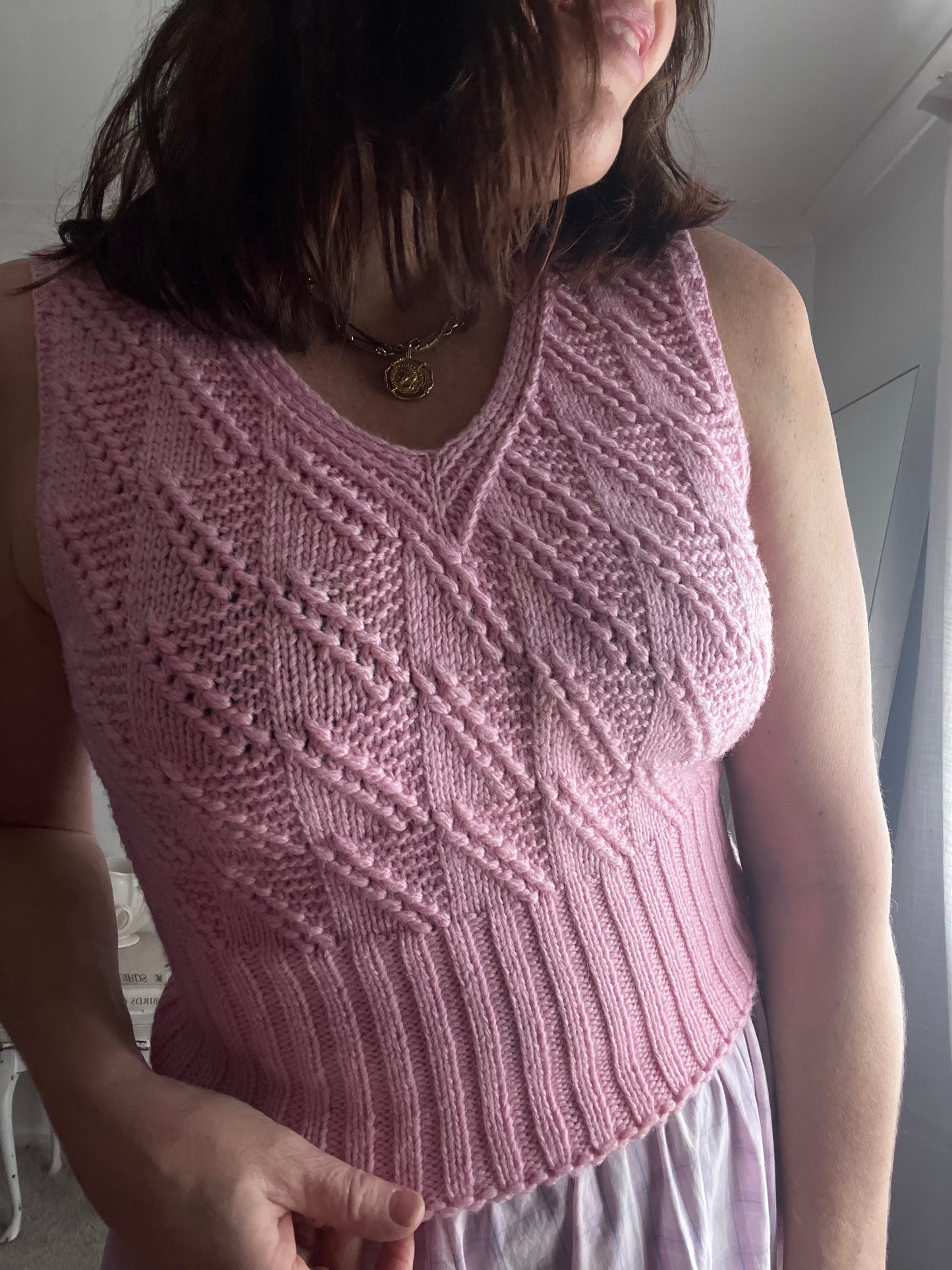 Handknitted Pink Cable Knit Vest (8-10)