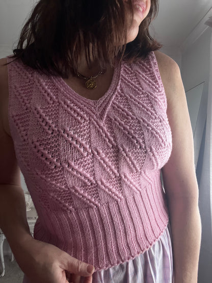 Handknitted Pink Cable Knit Vest (8-10)