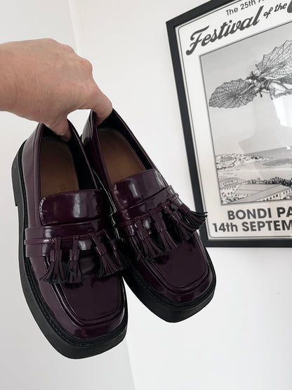 ASOS DESIGN Burgundy Patent Tassel Loafers RRP$100 (38)