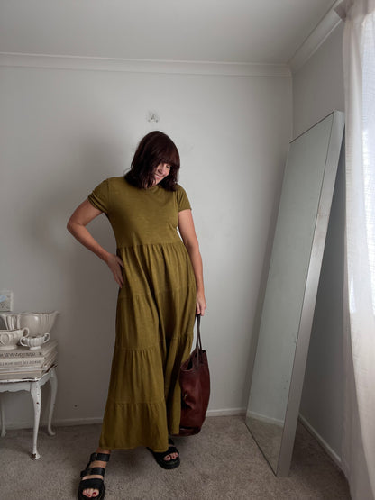 MAX Khaki Tiered Midi Dress RRP approx $129 (10-12)