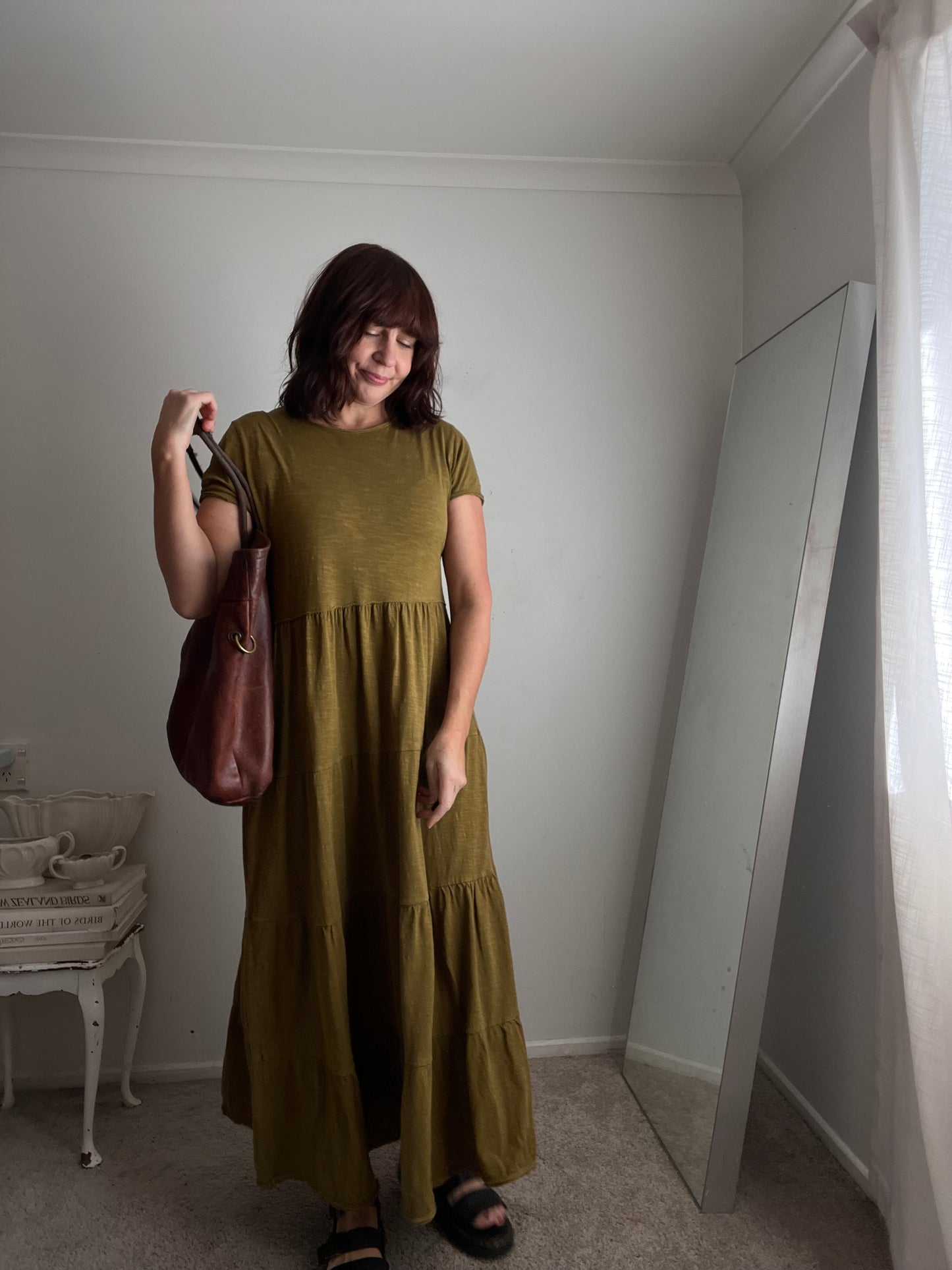 MAX Khaki Tiered Midi Dress RRP approx $129 (10-12)