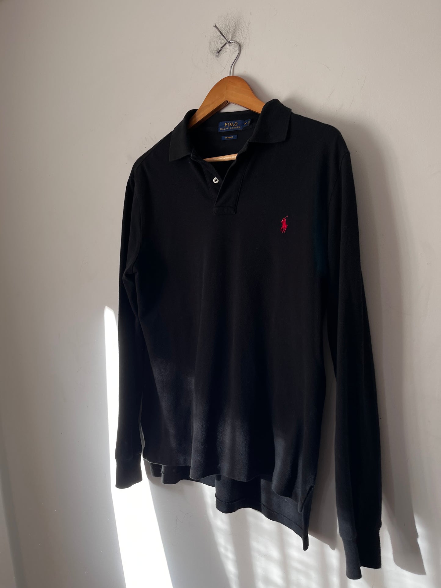 POLO RALPH LAUREN Black Custom Fit Long Sleeve Polo (10-12 imo)