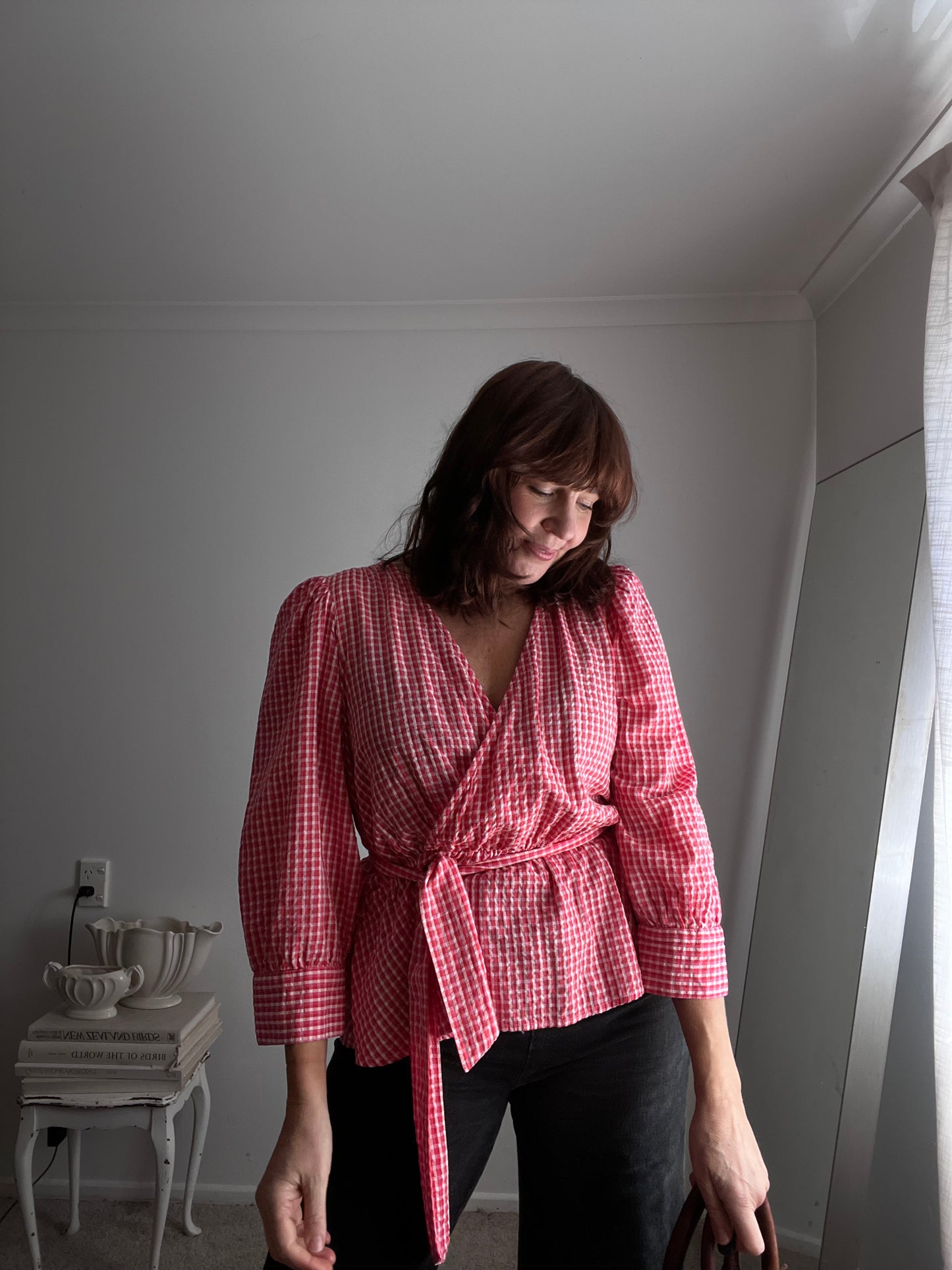 ONLY Sarah Gingham Wrap Top RRP$70 (14-16)