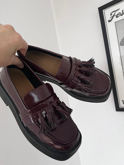 ASOS DESIGN Burgundy Patent Tassel Loafers RRP$100 (38)