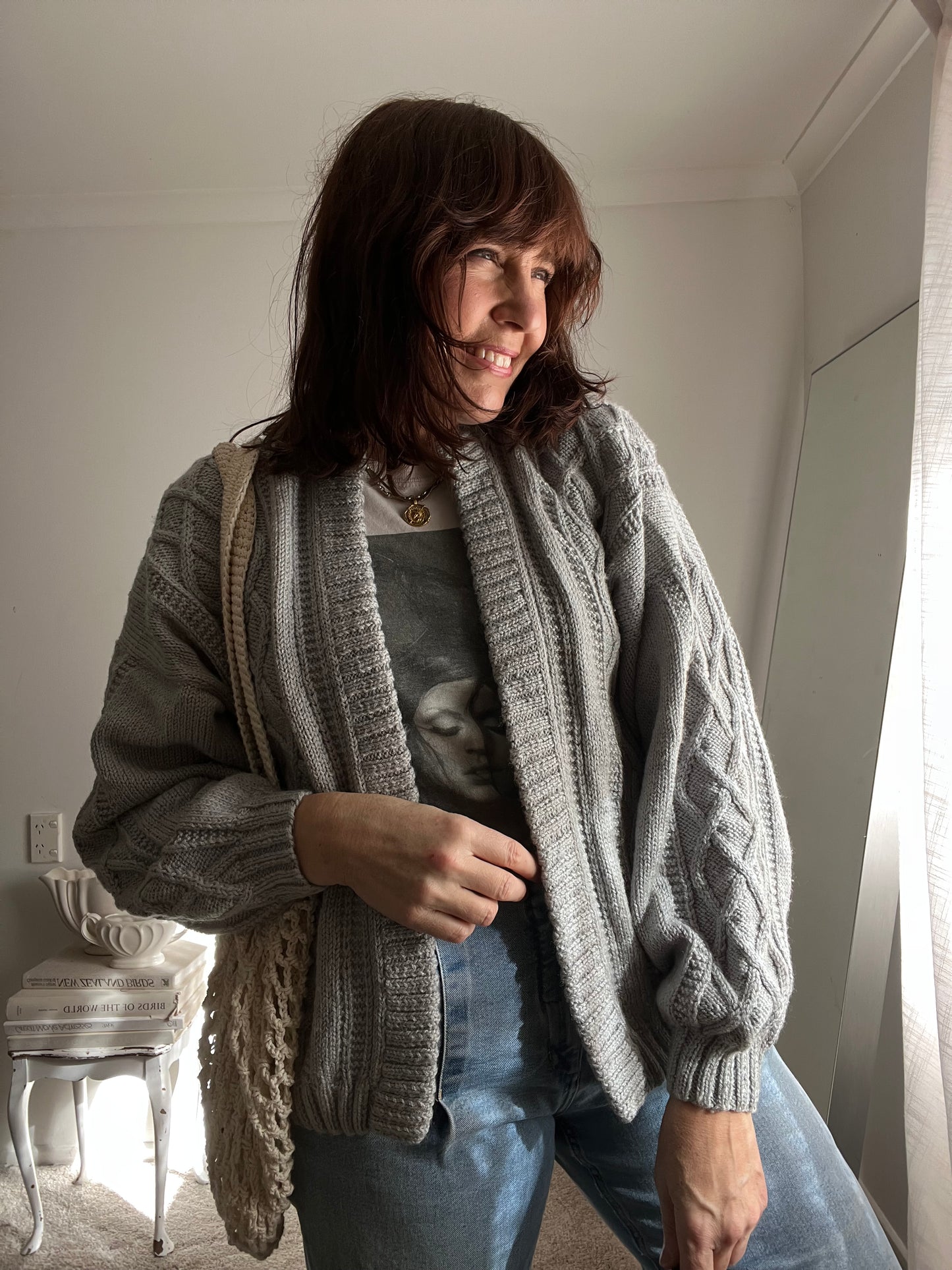 Grey Cable Knit Cardigan (12-14)