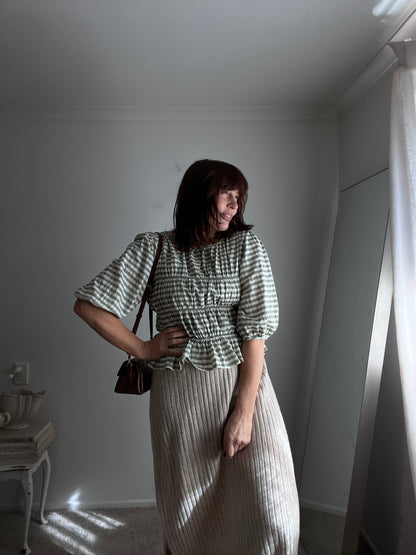 MINERAL Green Gingham Shirred Top RRP approx $80 (12)