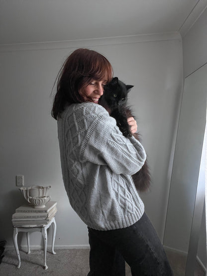 Grey Cable Knit Cardigan (12-14)