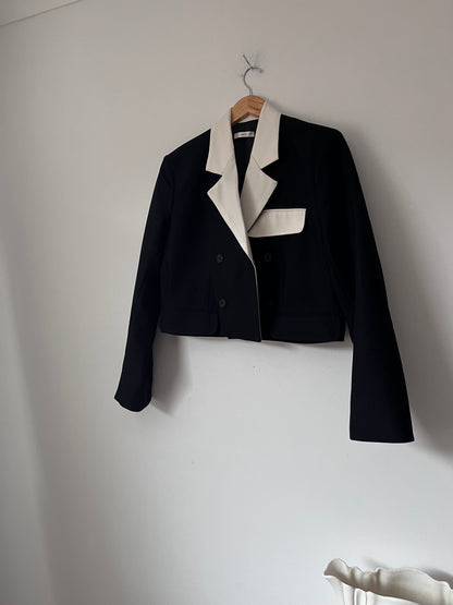 RECTO Contrast-Collar Wool Short Jacket RRP approx. $780 (Size 10)