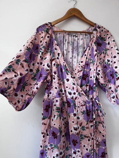 ASOS DESIGN Pink & Purple Floral Wrap Dress RRP$140 (14 imo)