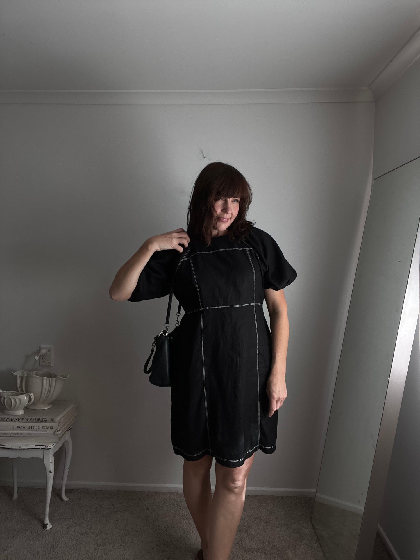 MAX Black linen contrast stitch dress RRP$189 (14)