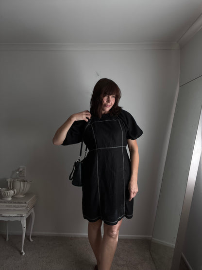 MAX Black linen contrast stitch dress RRP$189 (14)