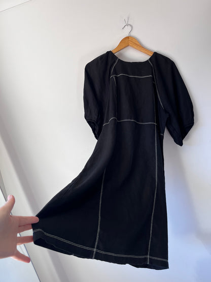 MAX Black linen contrast stitch dress RRP$189 (14)