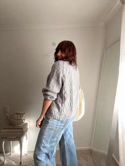 Grey Cable Knit Cardigan (12-14)
