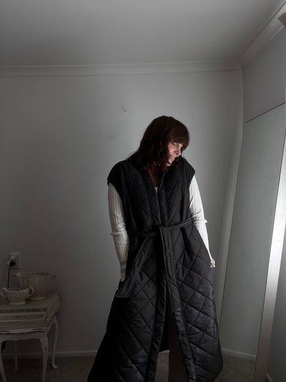 H&M Long Quilted Belted Vest RRP $100 (12-16)