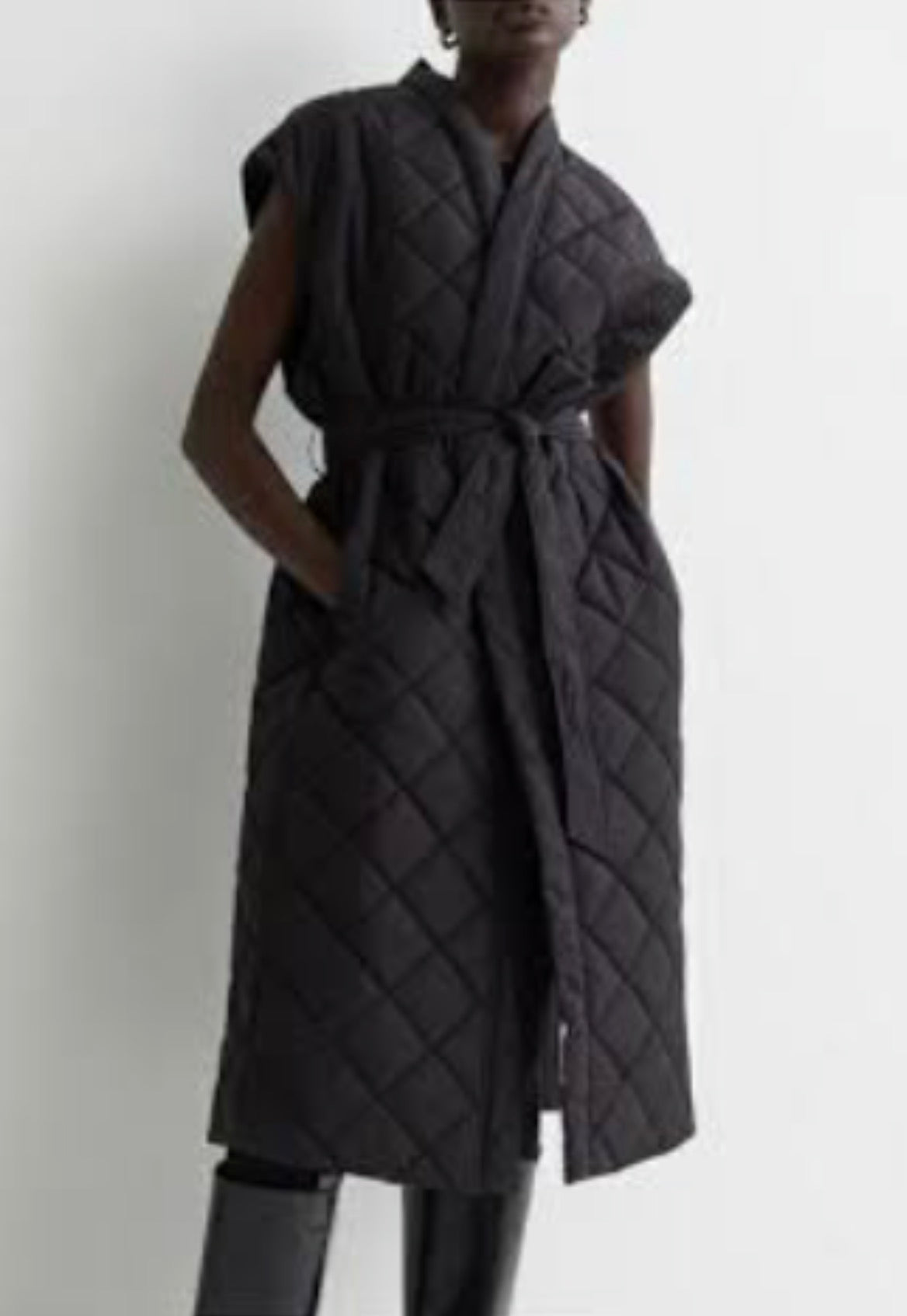 H&M Long Quilted Belted Vest RRP $100 (12-16)