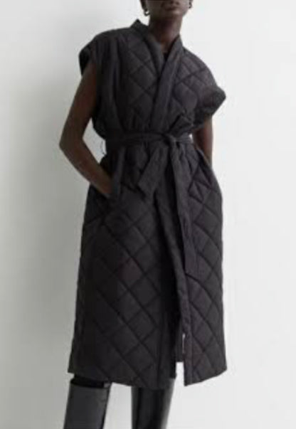 H&M Long Quilted Belted Vest RRP $100 (12-16)