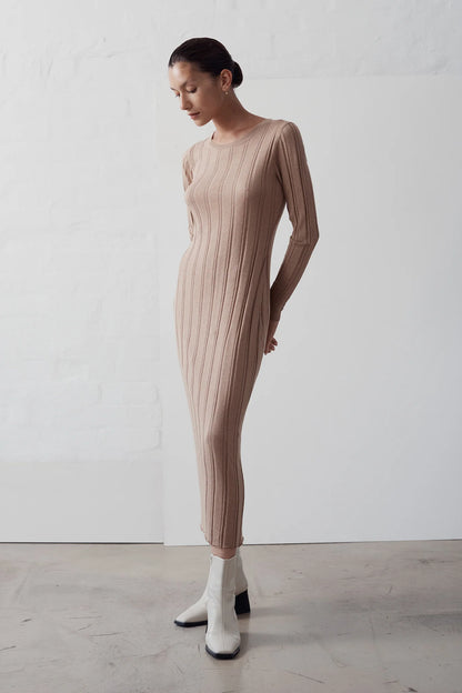 MARLE Camel Ribbed Knit Maxi Dress RRP $299 (8)