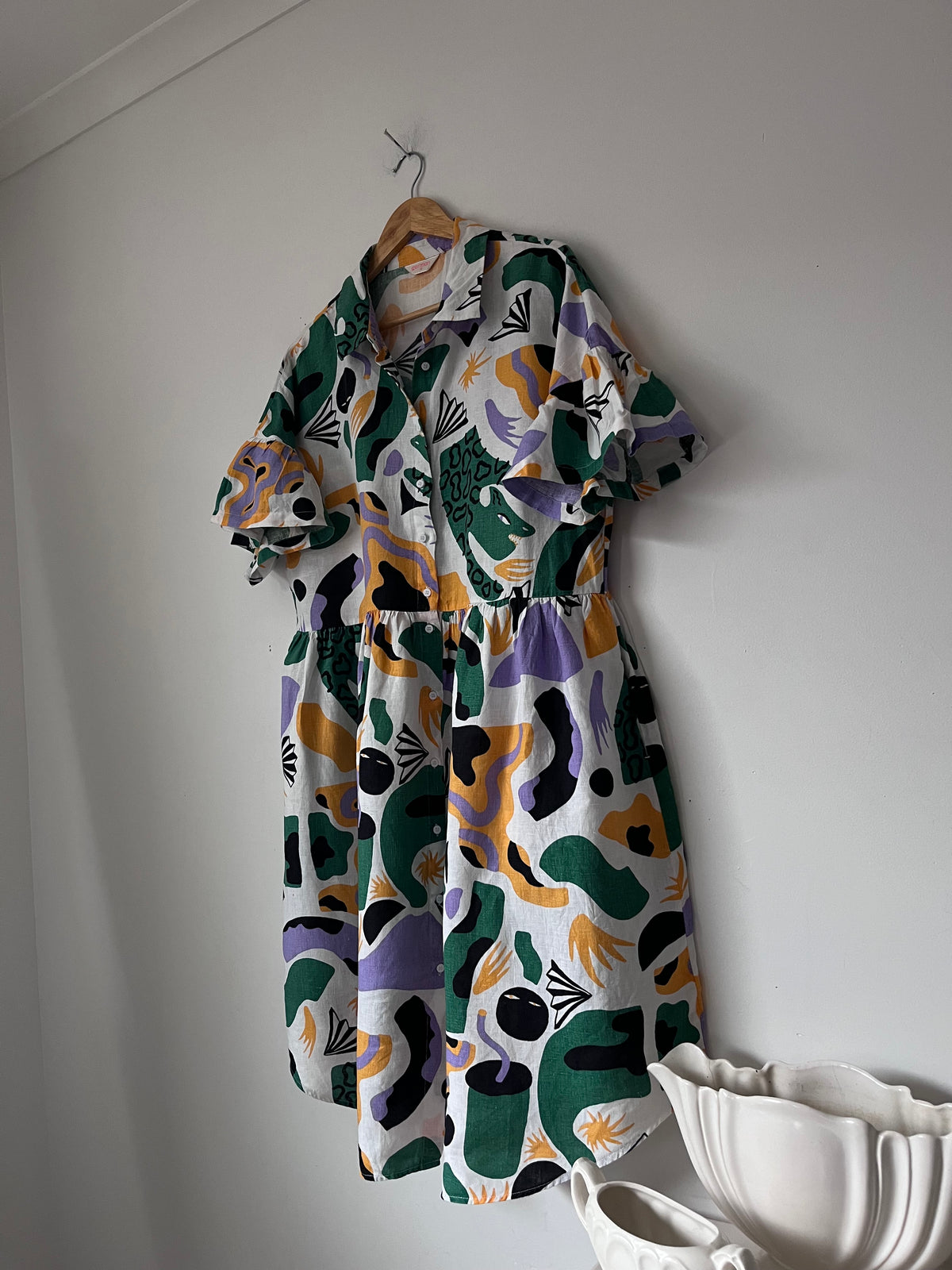GORMAN Abstract Print Linen Shirt Dress RRP approx. $300 (Size 14)