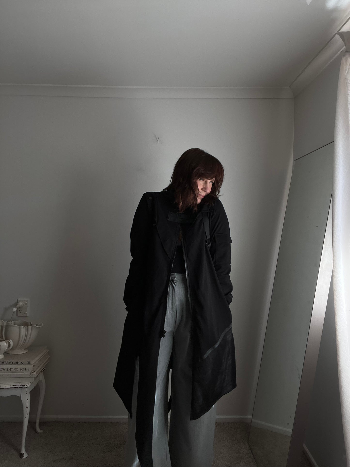 BONE & ARROW Black Long Hooded Jacket RRP approx $399 (10-12)