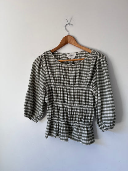 MINERAL Green Gingham Shirred Top RRP approx $80 (12)