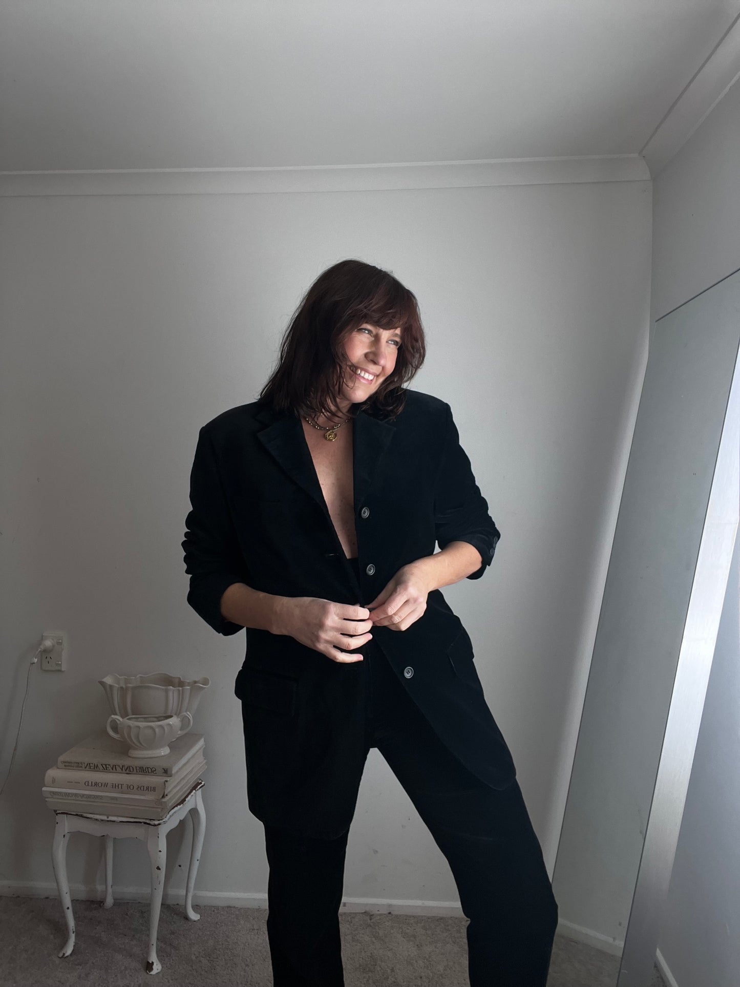 DANIEL FARET PARIS Black Velvet Suit RRP Approx. NZ$1,000 (12-14)